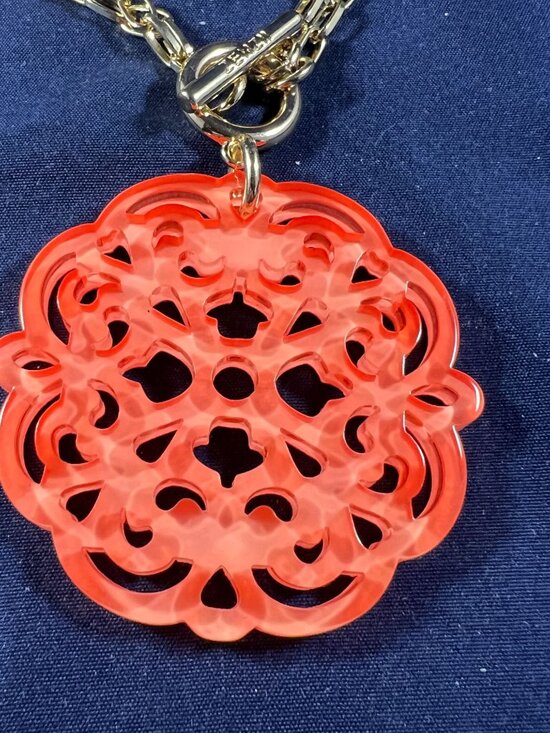 Gold-Tone Chain Necklace With Bold Red Pendant By ZENZII - Picture 2 of 4